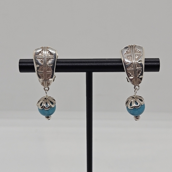 sterling silver and faux turquoise clip earrings - Picture 1 of 4